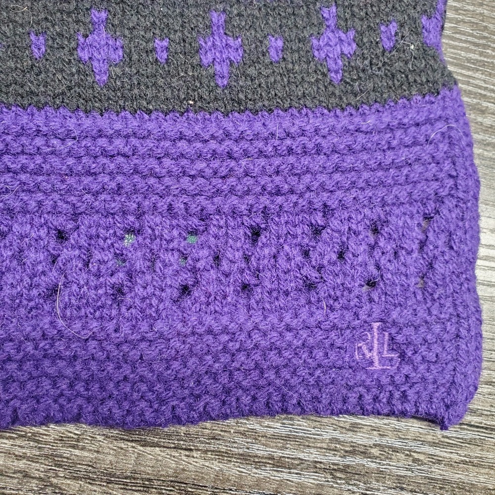 Vtg Lauren Ralph Lauren 100% Lambswool Knit Hat & Scarf Set Purple RARE NWOT - Picture 6 of 9